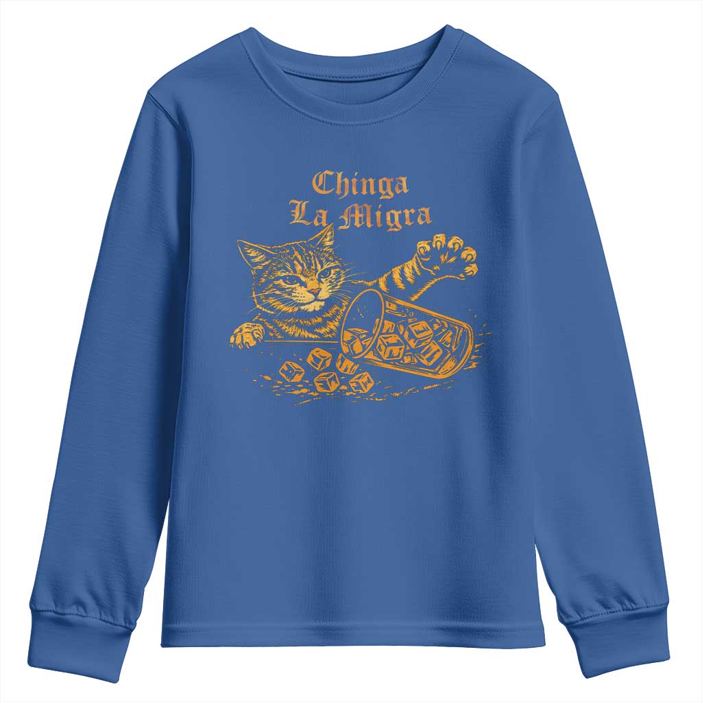 Chinga La Migra Youth Sweatshirt Retro Protest Subtle FDT Cat Meme TS10 Royal Blue Print Your Wear
