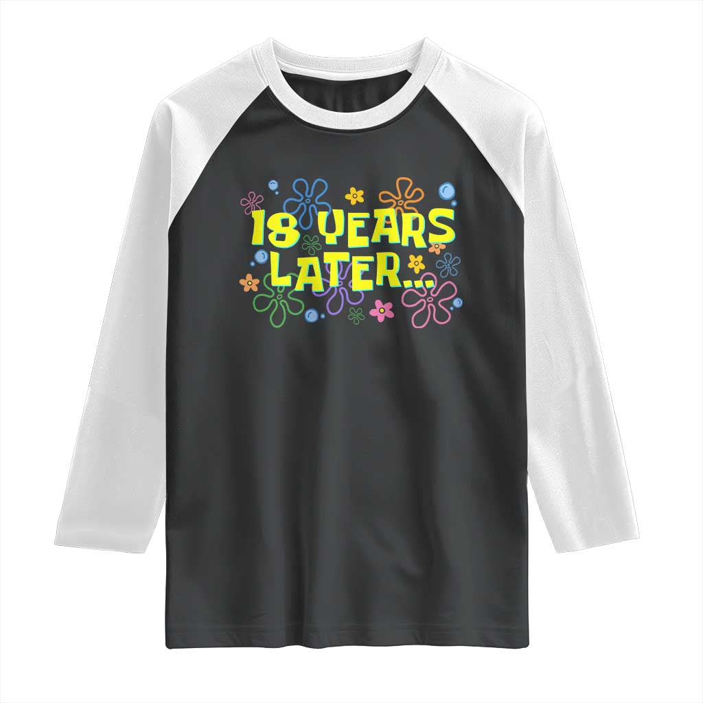18 Years Later 18th Birthday Raglan Shirt Eighteen Party Funny Meme TS10 Black White Print Your Wear