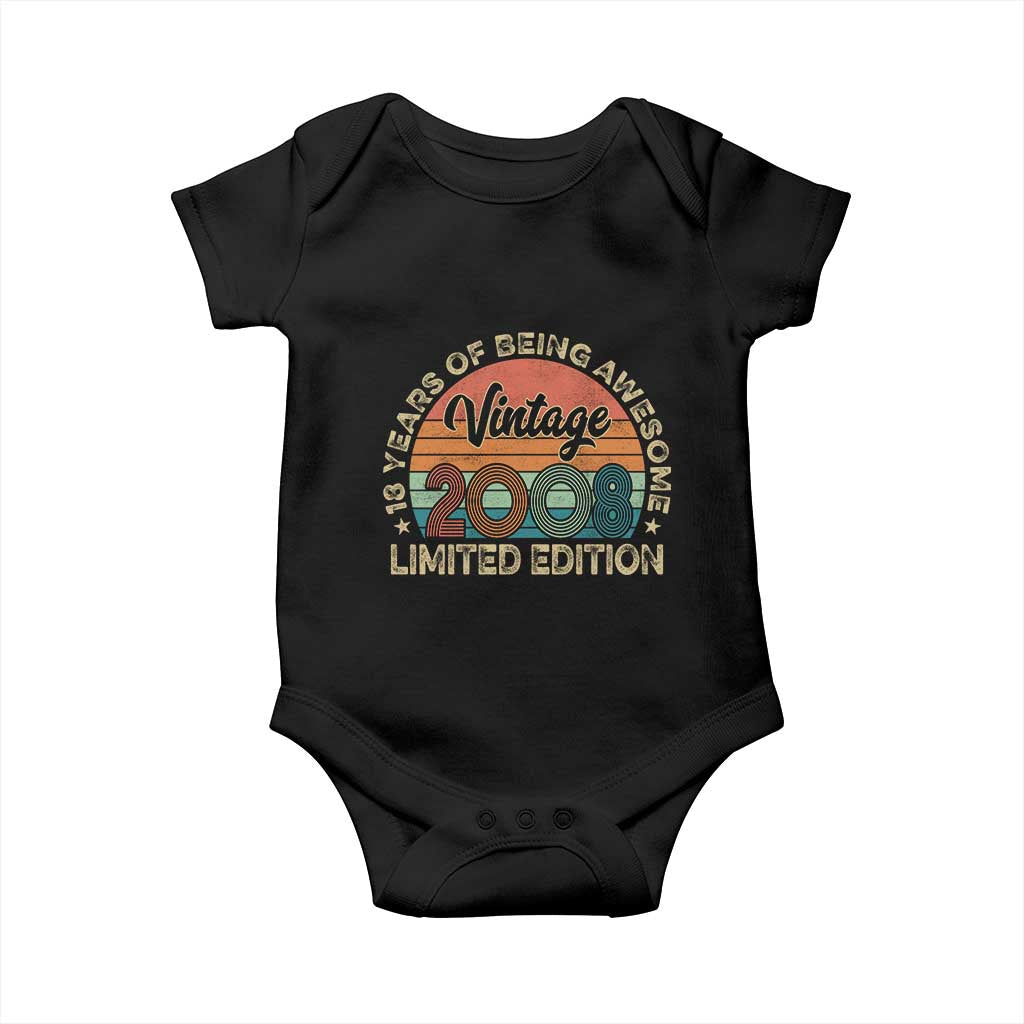 Vintage 2008 18th Birthday Gifts Baby Onesie Limited Edition 18 Year Old Bday TS10 Black Print Your Wear