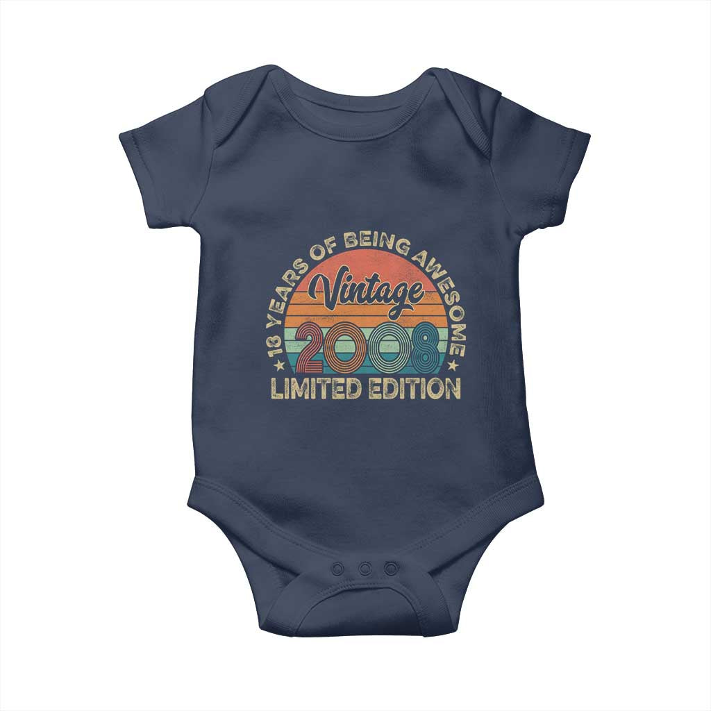 Vintage 2008 18th Birthday Gifts Baby Onesie Limited Edition 18 Year Old Bday TS10 Navy Print Your Wear