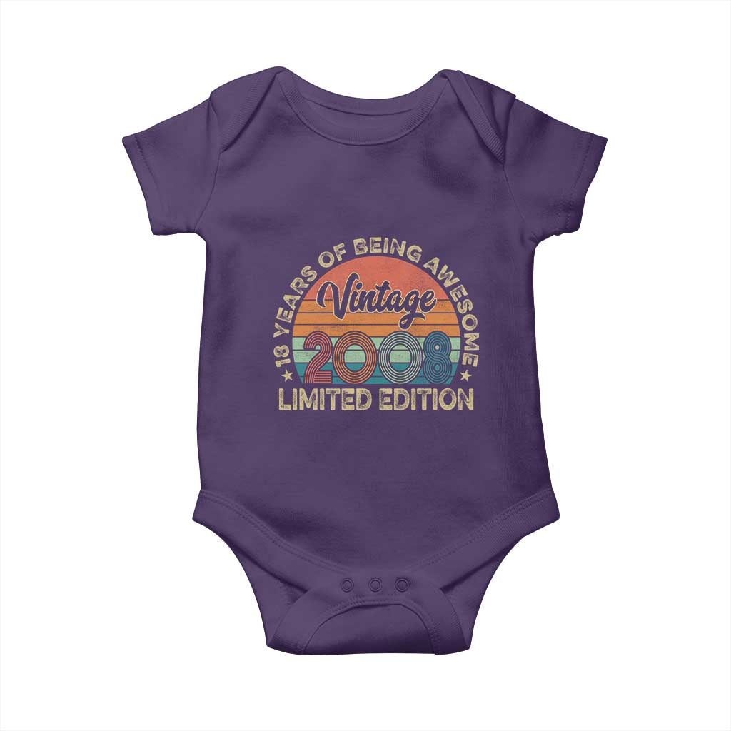 Vintage 2008 18th Birthday Gifts Baby Onesie Limited Edition 18 Year Old Bday TS10 Purple Print Your Wear