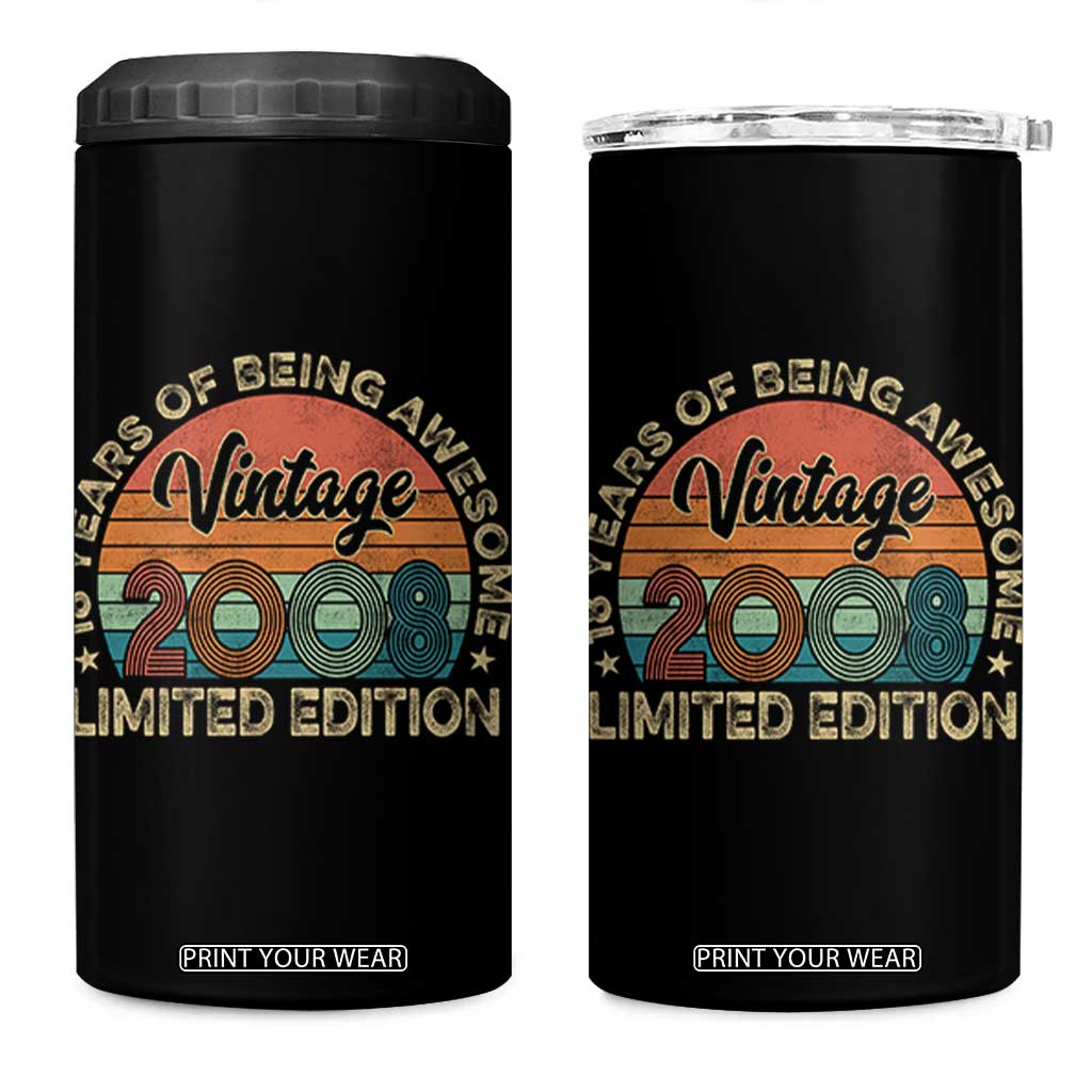 Vintage 2008 18th Birthday Gifts 4 in 1 Can Cooler Tumbler Limited Edition 18 Year Old Bday TS10 One Size: 16 oz Black Print Your Wear