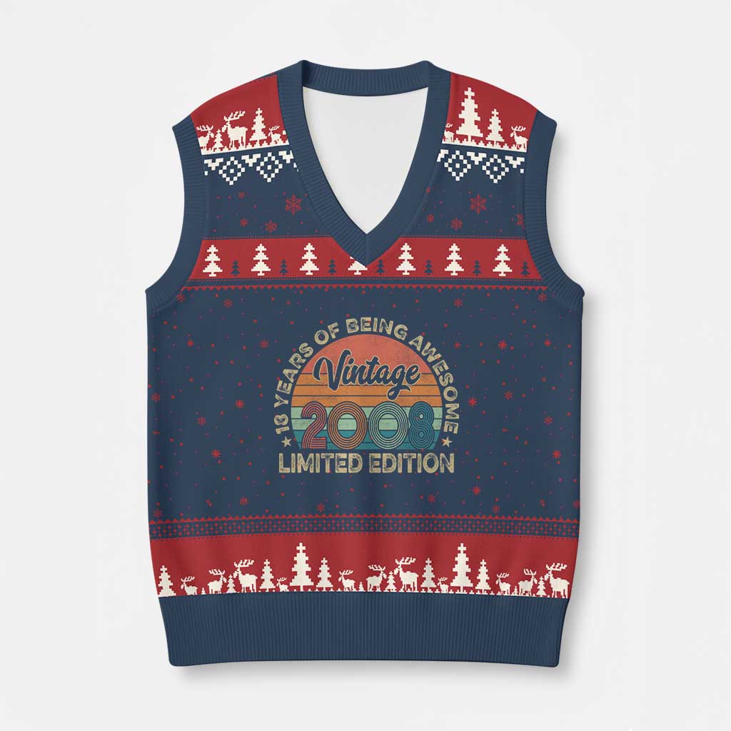 Vintage 2008 18th Birthday Gifts V-Neck Knit Sweater Vest Limited Edition 18 Year Old Bday TS10 Navy Red Print Your Wear