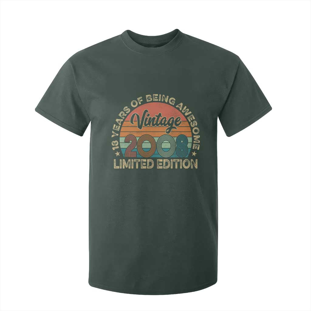 Vintage 2008 18th Birthday Gifts T Shirt For Kid Limited Edition 18 Year Old Bday TS10 Dark Forest Green Print Your Wear