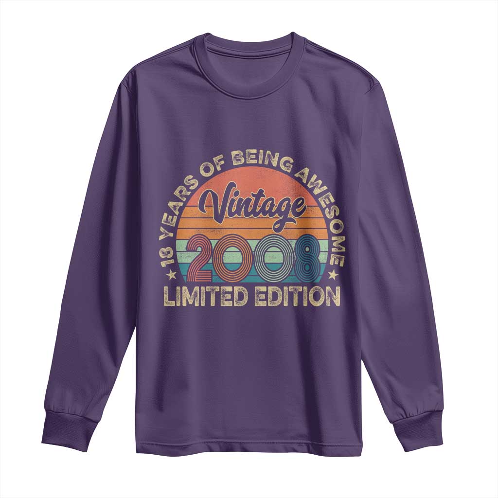 Vintage 2008 18th Birthday Gifts Long Sleeve Shirt Limited Edition 18 Year Old Bday TS10 Purple Print Your Wear