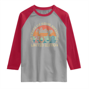 Vintage 2008 18th Birthday Gifts Raglan Shirt Limited Edition 18 Year Old Bday TS10 Sport Gray Red Print Your Wear