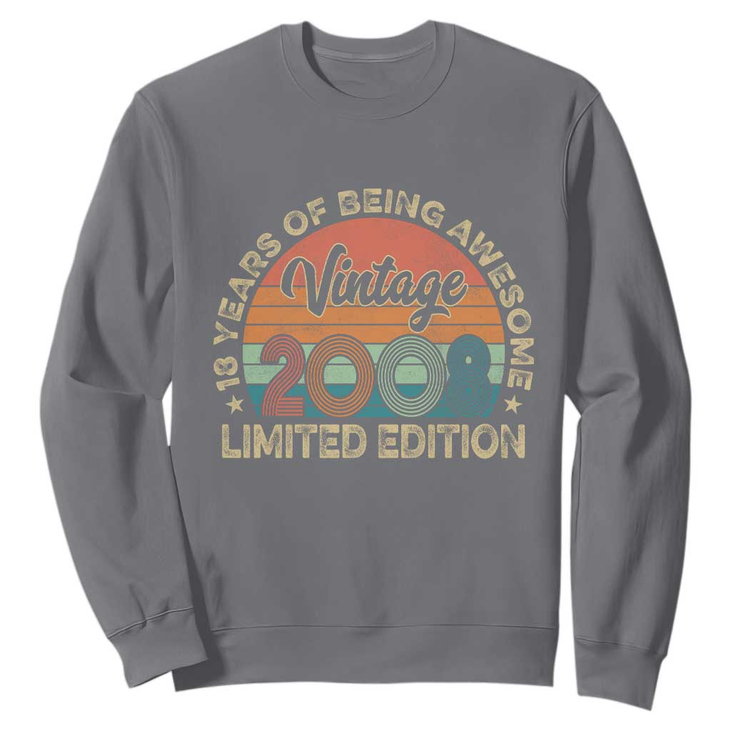 Vintage 2008 18th Birthday Gifts Sweatshirt Limited Edition 18 Year Old Bday TS10 Charcoal Print Your Wear