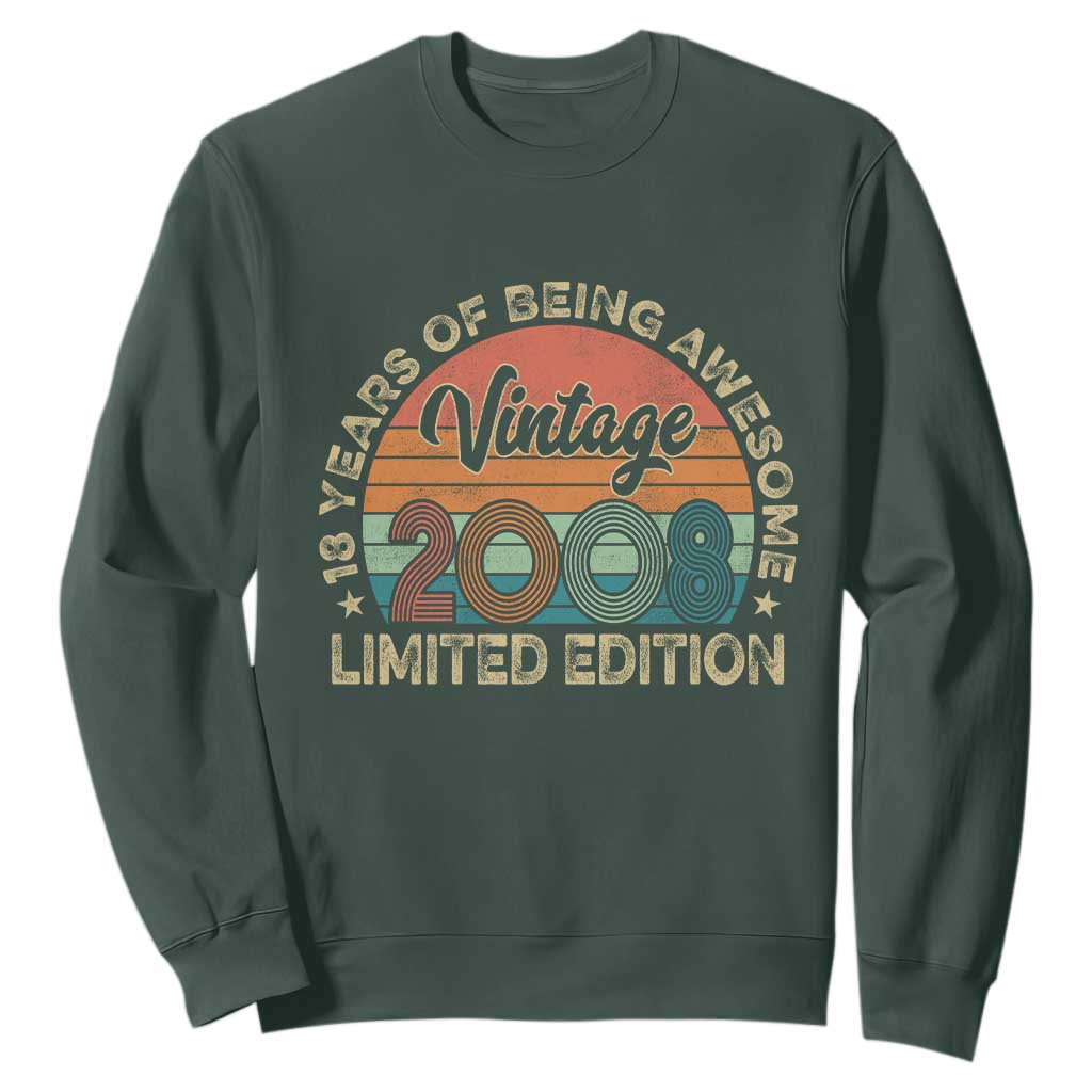 Vintage 2008 18th Birthday Gifts Sweatshirt Limited Edition 18 Year Old Bday TS10 Dark Forest Green Print Your Wear