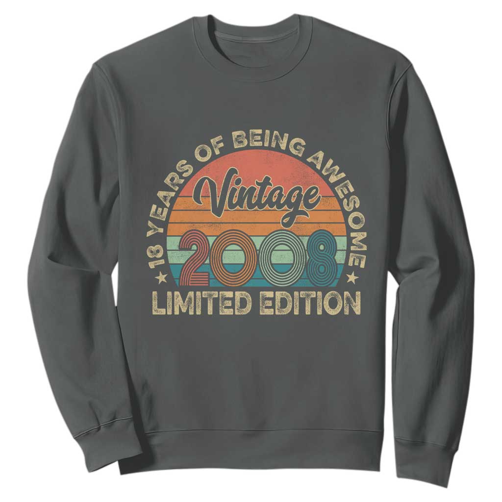 Vintage 2008 18th Birthday Gifts Sweatshirt Limited Edition 18 Year Old Bday TS10 Dark Heather Print Your Wear
