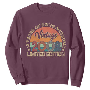 Vintage 2008 18th Birthday Gifts Sweatshirt Limited Edition 18 Year Old Bday TS10 Maroon Print Your Wear