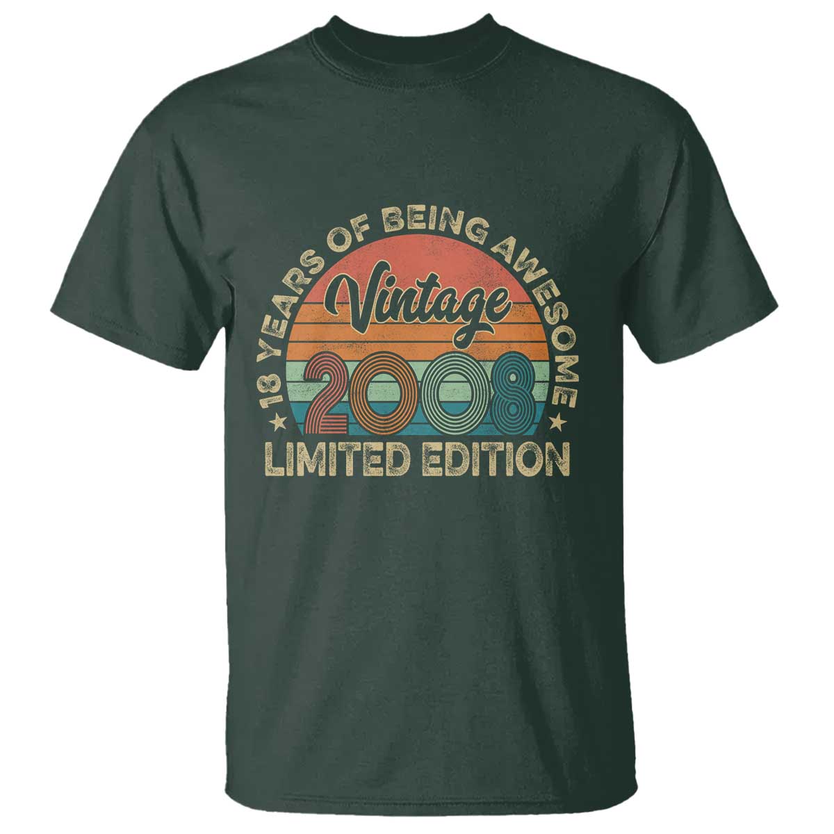 Vintage 2008 18th Birthday Gifts T Shirt Limited Edition 18 Year Old Bday TS10 Dark Forest Green Print Your Wear