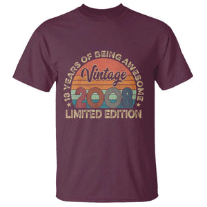 Vintage 2008 18th Birthday Gifts T Shirt Limited Edition 18 Year Old Bday TS10 Maroon Print Your Wear