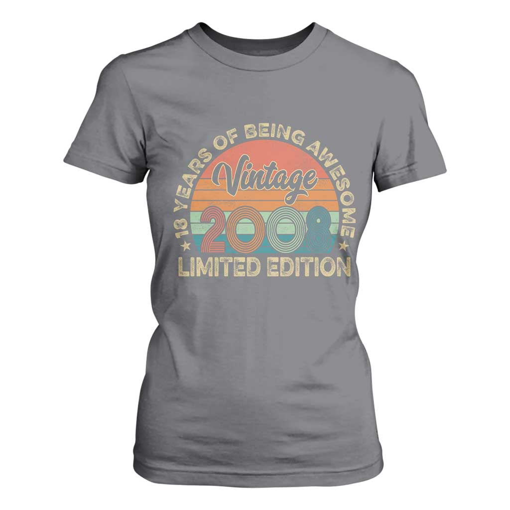 Vintage 2008 18th Birthday Gifts T Shirt For Women Limited Edition 18 Year Old Bday TS10 Charcoal Print Your Wear