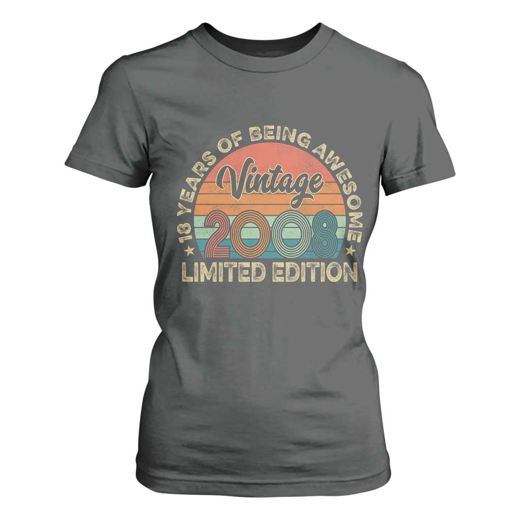 Vintage 2008 18th Birthday Gifts T Shirt For Women Limited Edition 18 Year Old Bday TS10 Dark Heather Print Your Wear
