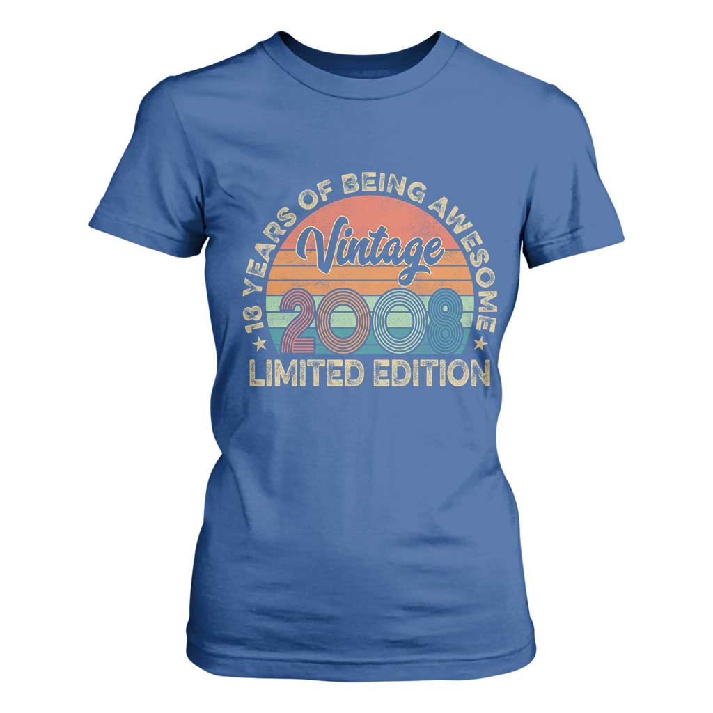 Vintage 2008 18th Birthday Gifts T Shirt For Women Limited Edition 18 Year Old Bday TS10 Royal Blue Print Your Wear