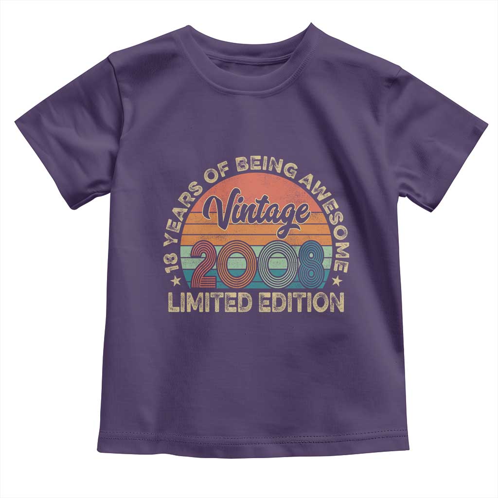 Vintage 2008 18th Birthday Gifts Toddler T Shirt Limited Edition 18 Year Old Bday TS10 Purple Print Your Wear