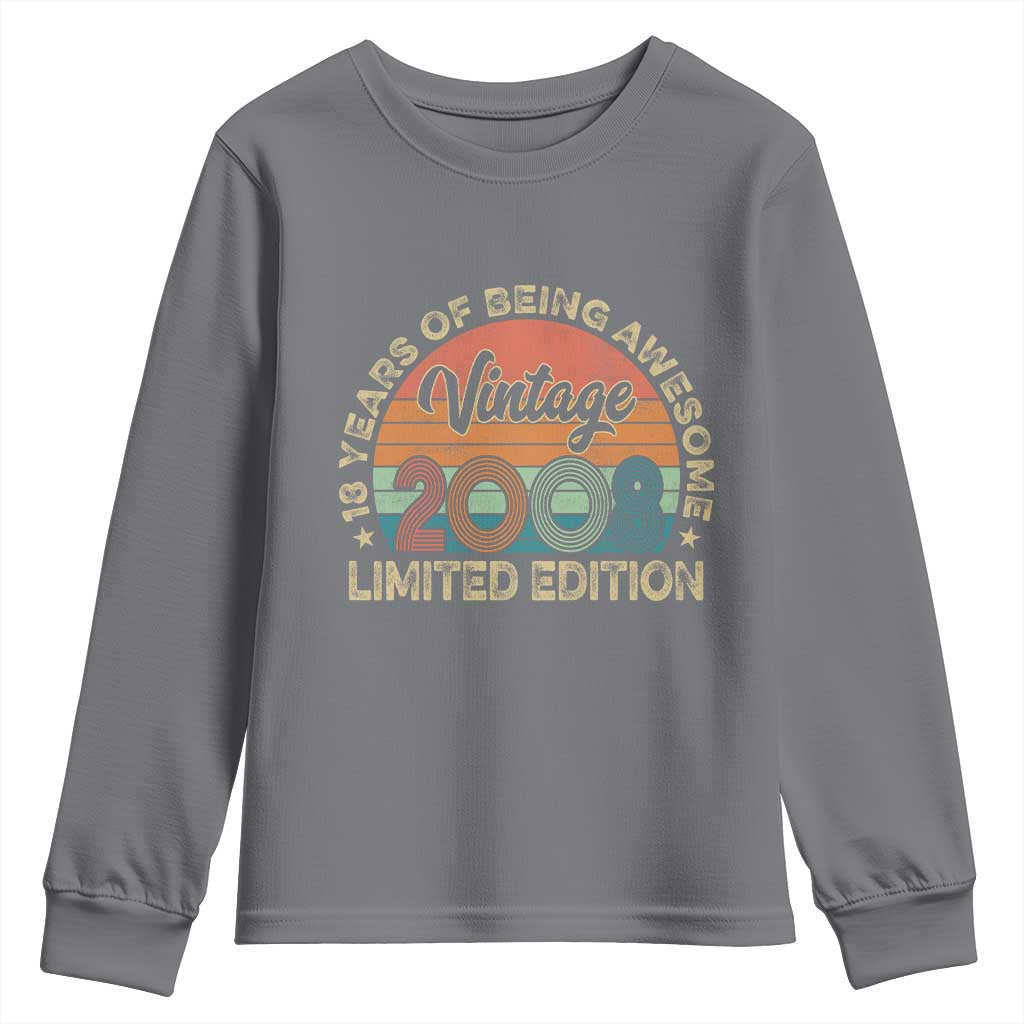 Vintage 2008 18th Birthday Gifts Youth Sweatshirt Limited Edition 18 Year Old Bday TS10 Charcoal Print Your Wear
