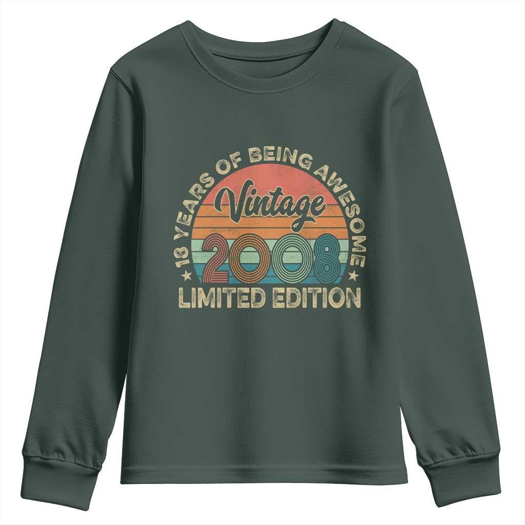 Vintage 2008 18th Birthday Gifts Youth Sweatshirt Limited Edition 18 Year Old Bday TS10 Dark Forest Green Print Your Wear