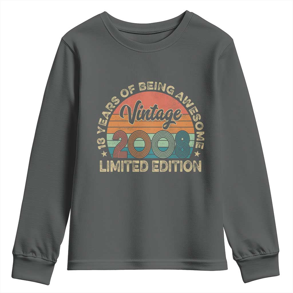 Vintage 2008 18th Birthday Gifts Youth Sweatshirt Limited Edition 18 Year Old Bday TS10 Dark Heather Print Your Wear