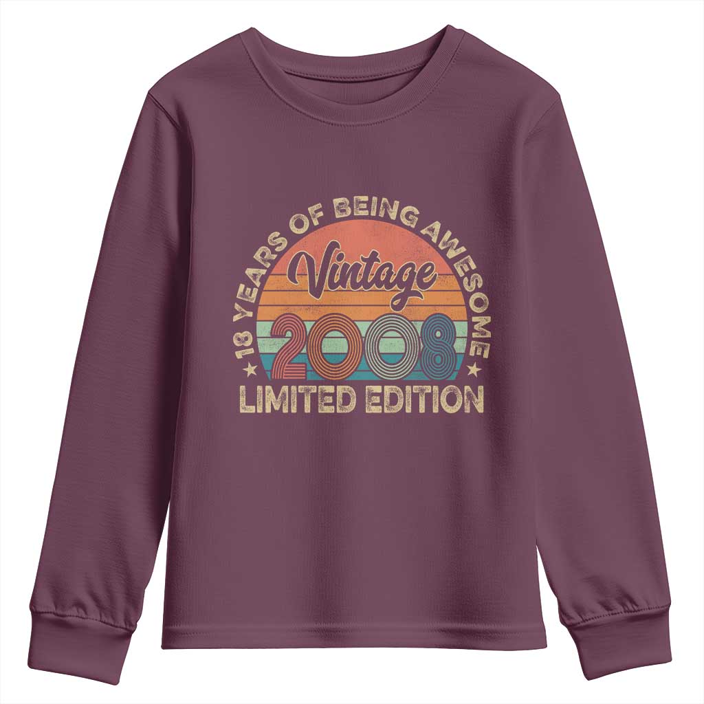 Vintage 2008 18th Birthday Gifts Youth Sweatshirt Limited Edition 18 Year Old Bday TS10 Maroon Print Your Wear