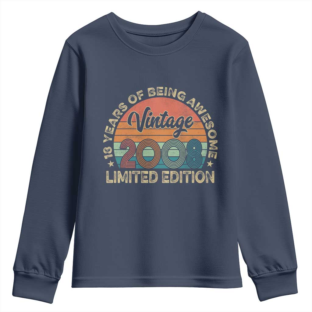 Vintage 2008 18th Birthday Gifts Youth Sweatshirt Limited Edition 18 Year Old Bday TS10 Navy Print Your Wear