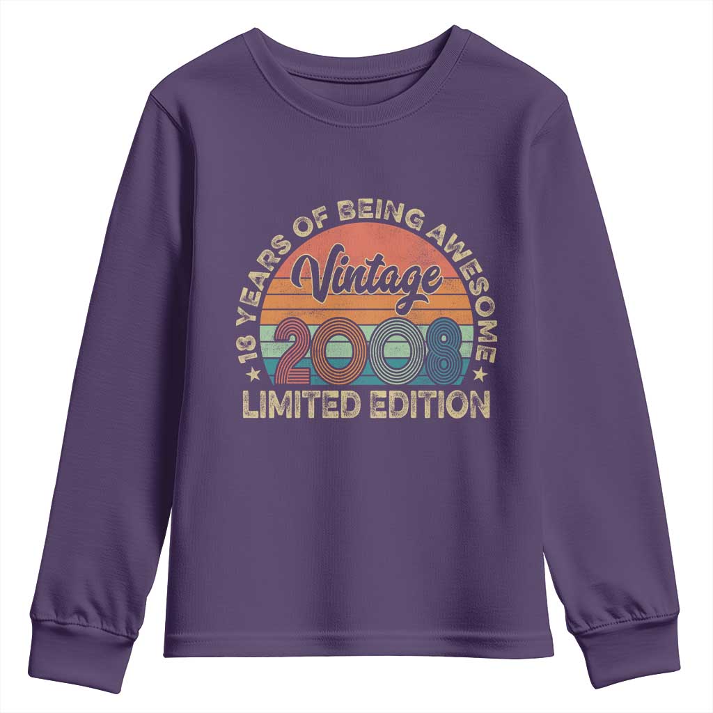 Vintage 2008 18th Birthday Gifts Youth Sweatshirt Limited Edition 18 Year Old Bday TS10 Purple Print Your Wear