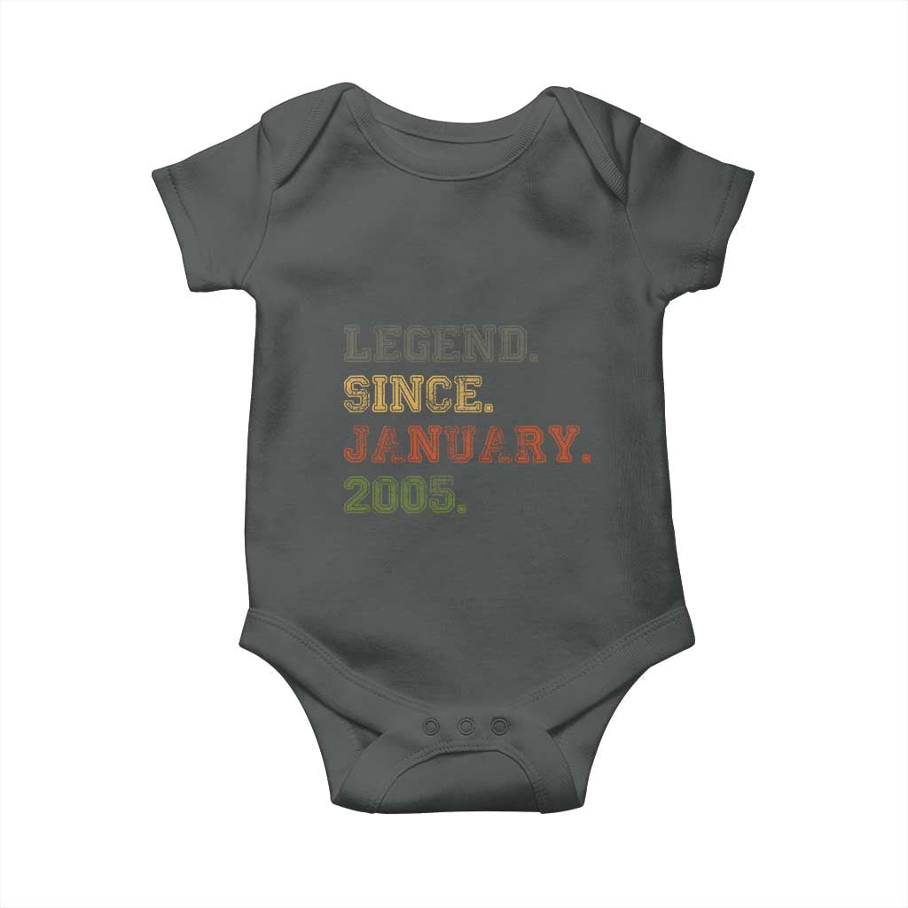 21st Birthday Gifts Baby Onesie Retro 21 Years Old Legend Since January 2005 TS10 Dark Heather Print Your Wear