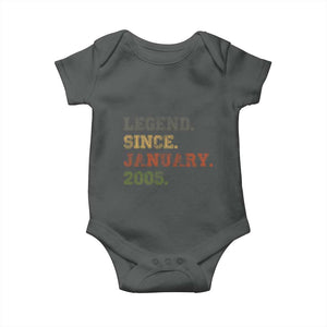 21st Birthday Gifts Baby Onesie Retro 21 Years Old Legend Since January 2005 TS10 Dark Heather Print Your Wear