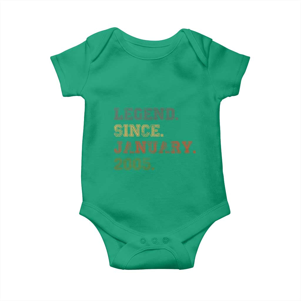 21st Birthday Gifts Baby Onesie Retro 21 Years Old Legend Since January 2005 TS10 Irish Green Print Your Wear