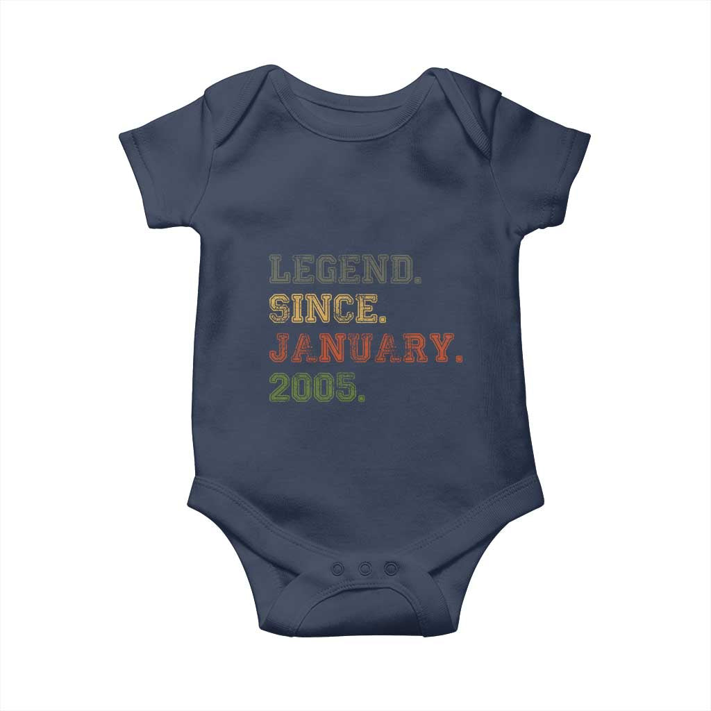 21st Birthday Gifts Baby Onesie Retro 21 Years Old Legend Since January 2005 TS10 Navy Print Your Wear