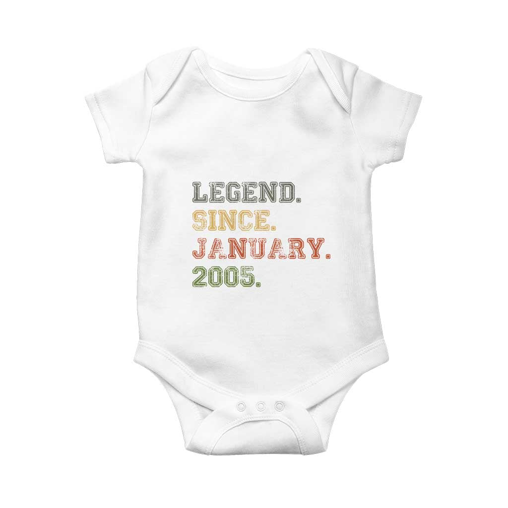 21st Birthday Gifts Baby Onesie Retro 21 Years Old Legend Since January 2005 TS10 White Print Your Wear