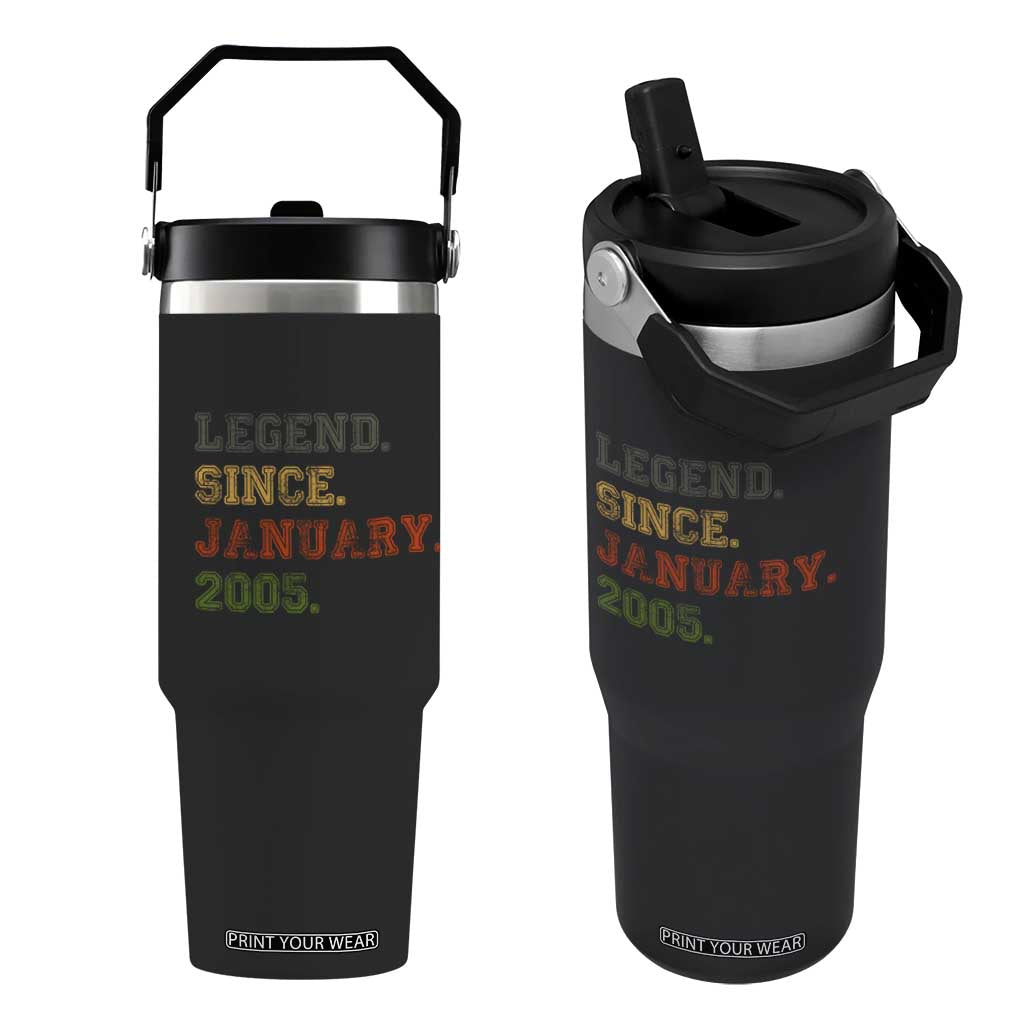 21st Birthday Gifts Flip Straw Tumbler Retro 21 Years Old Legend Since January 2005 TS10 One Size: 30 oz Black Print Your Wear