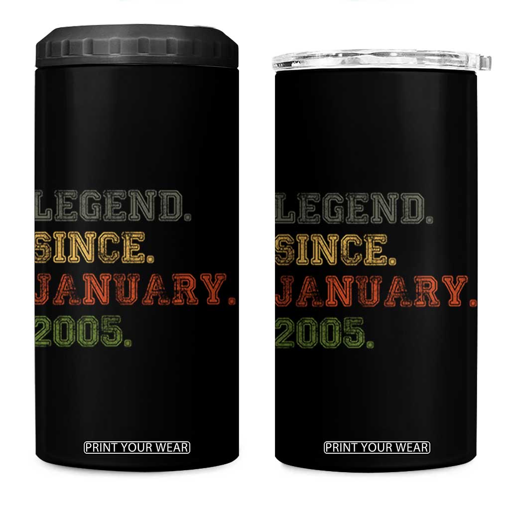 21st Birthday Gifts 4 in 1 Can Cooler Tumbler Retro 21 Years Old Legend Since January 2005 TS10 One Size: 16 oz Black Print Your Wear