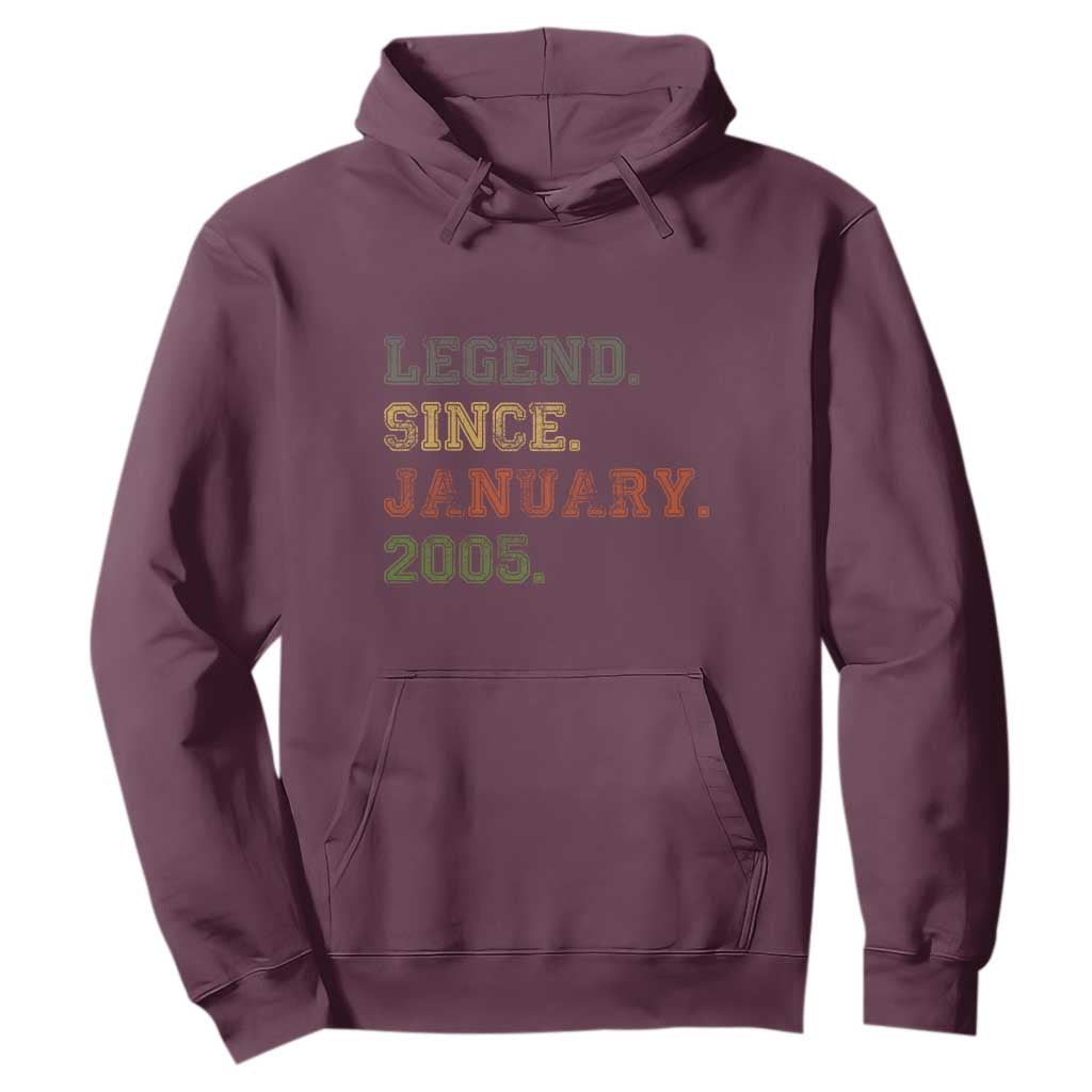 21st Birthday Gifts Hoodie Retro 21 Years Old Legend Since January 2005 TS10 Maroon Print Your Wear