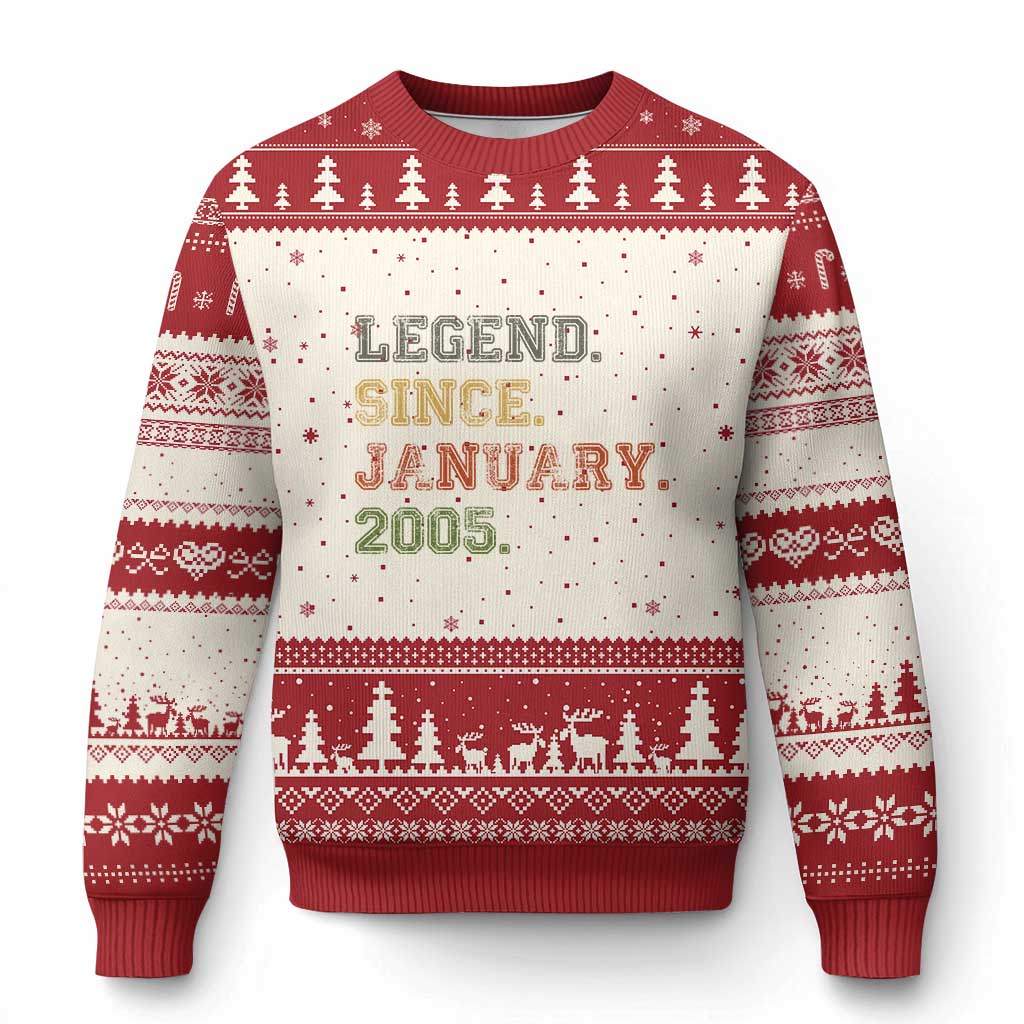 21st Birthday Gifts Ugly Christmas Sweater Retro 21 Years Old Legend Since January 2005 TS10 Beige Red Print Your Wear