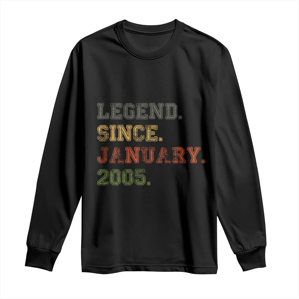 21st Birthday Gifts Long Sleeve Shirt Retro 21 Years Old Legend Since January 2005 TS10 Black Print Your Wear