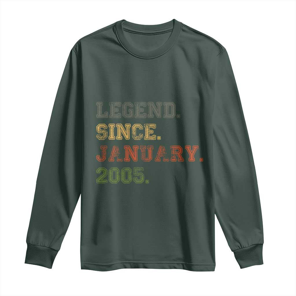21st Birthday Gifts Long Sleeve Shirt Retro 21 Years Old Legend Since January 2005 TS10 Dark Forest Green Print Your Wear