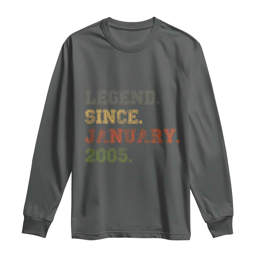 21st Birthday Gifts Long Sleeve Shirt Retro 21 Years Old Legend Since January 2005 TS10 Dark Heather Print Your Wear