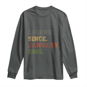 21st Birthday Gifts Long Sleeve Shirt Retro 21 Years Old Legend Since January 2005 TS10 Dark Heather Print Your Wear