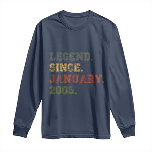 21st Birthday Gifts Long Sleeve Shirt Retro 21 Years Old Legend Since January 2005 TS10 Navy Print Your Wear