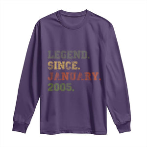 21st Birthday Gifts Long Sleeve Shirt Retro 21 Years Old Legend Since January 2005 TS10 Purple Print Your Wear