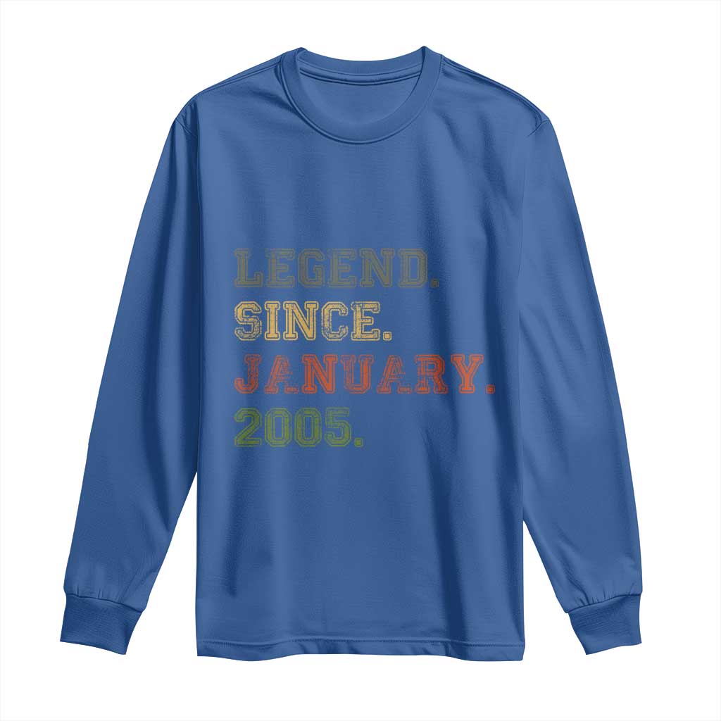 21st Birthday Gifts Long Sleeve Shirt Retro 21 Years Old Legend Since January 2005 TS10 Royal Blue Print Your Wear