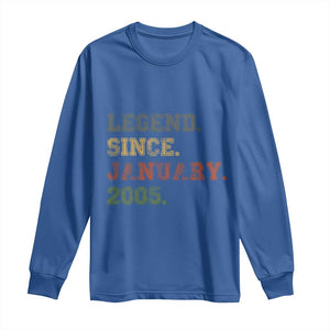 21st Birthday Gifts Long Sleeve Shirt Retro 21 Years Old Legend Since January 2005 TS10 Royal Blue Print Your Wear