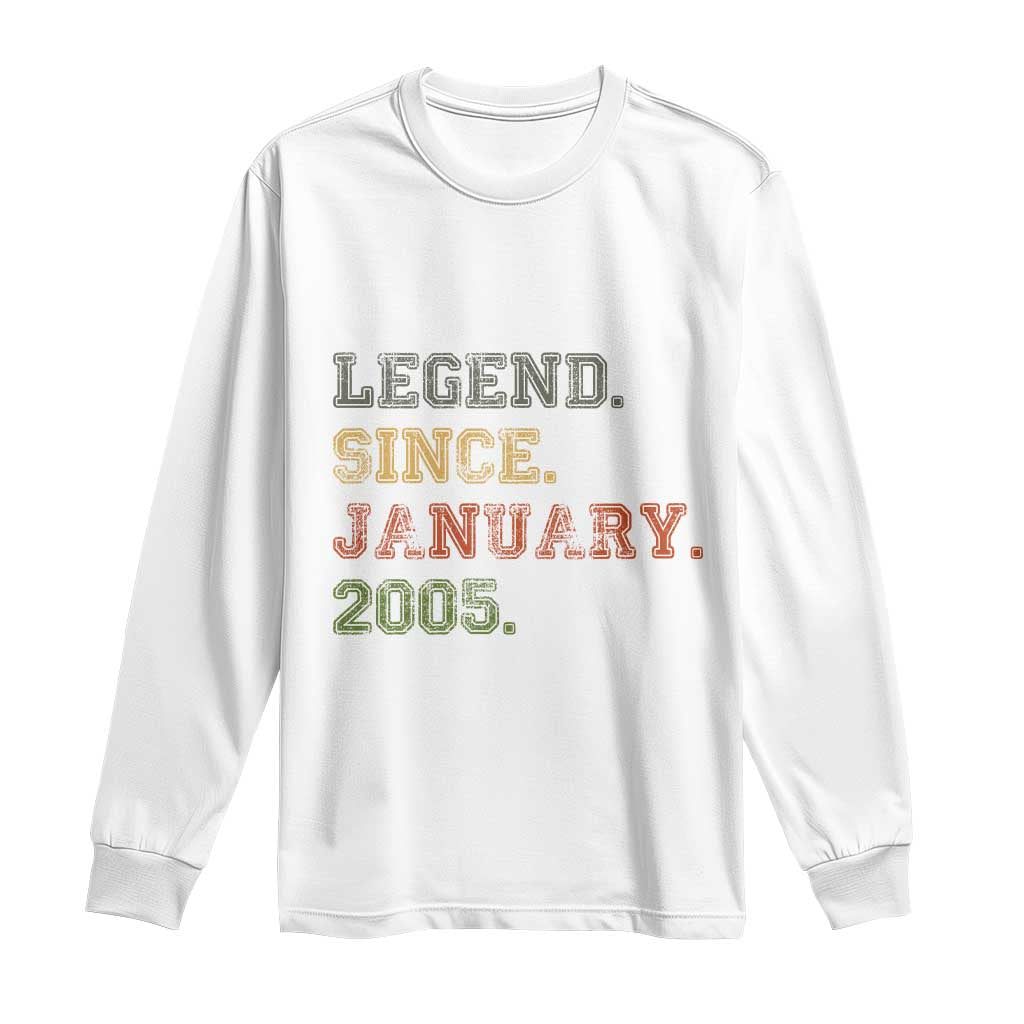 21st Birthday Gifts Long Sleeve Shirt Retro 21 Years Old Legend Since January 2005 TS10 White Print Your Wear