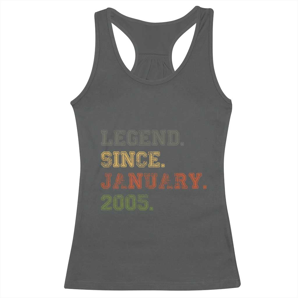 21st Birthday Gifts Racerback Tank Top Retro 21 Years Old Legend Since January 2005 TS10 Dark Heather Print Your Wear
