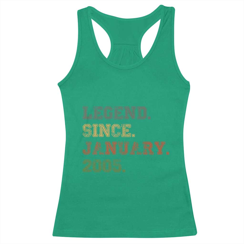 21st Birthday Gifts Racerback Tank Top Retro 21 Years Old Legend Since January 2005 TS10 Irish Green Print Your Wear