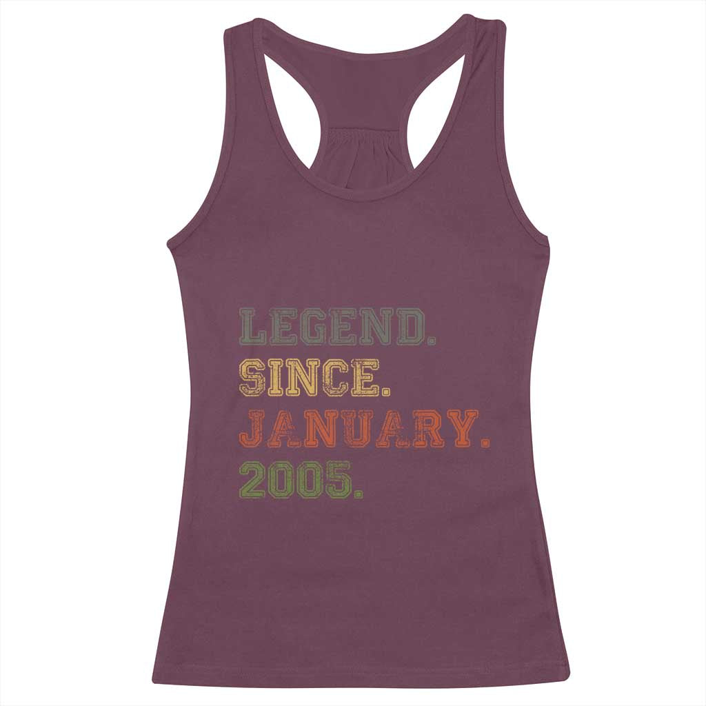 21st Birthday Gifts Racerback Tank Top Retro 21 Years Old Legend Since January 2005 TS10 Maroon Print Your Wear