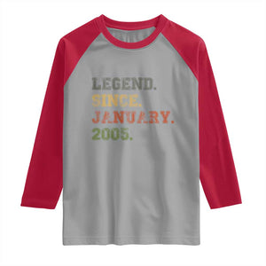 21st Birthday Gifts Raglan Shirt Retro 21 Years Old Legend Since January 2005 TS10 Sport Gray Red Print Your Wear