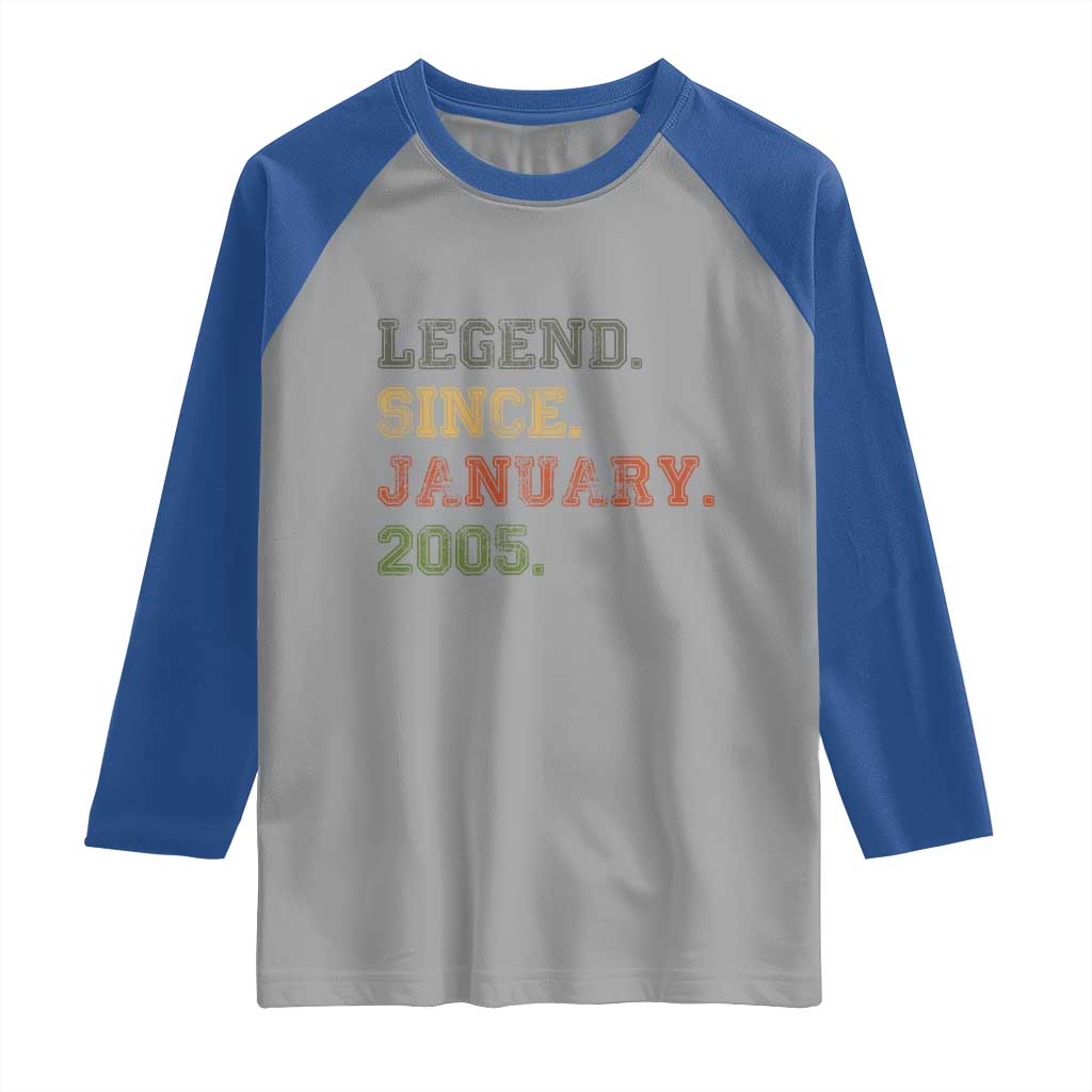 21st Birthday Gifts Raglan Shirt Retro 21 Years Old Legend Since January 2005 TS10 Sport Gray Royal Print Your Wear