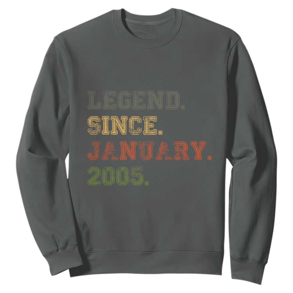 21st Birthday Gifts Sweatshirt Retro 21 Years Old Legend Since January 2005 TS10 Dark Heather Print Your Wear